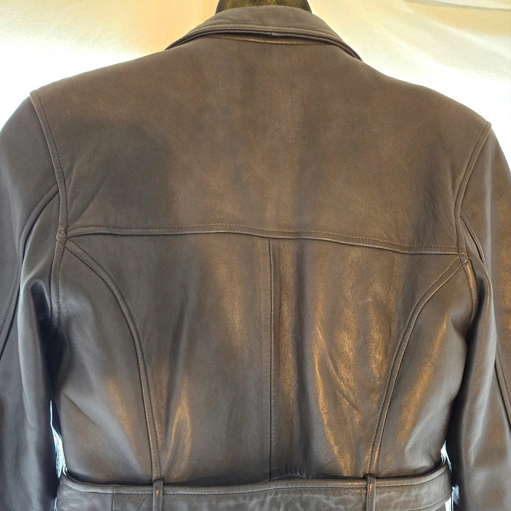 Chocolate Knoles & Carter Leather 3/4 Coat EUC 🍫 - Picture 9 of 16